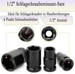 1/2 colio smūginių galvučių rinkinys, 15 dalių, metrinis 8-22 mm, 6 briaunų Cr-v plieno lydinys, skirtas automobilių remontui, lengvai įskaitomi matmenų žymėjimai, tvirta konstrukcija, laikymo dėklas