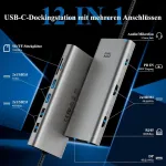 Minthouz usb c dokas, 12-in-1 trigubas monitoriaus usb c &scaron;akotuvas, skirtas dell hp lenovo, thunderbolt4 ir 100w pd, 4k@144hz dp+2&times;hdmi, 4&times;type 3.0/2.0, gigabitinis lan, sd/tf mini dokas, skirtas win11/macos13+linux