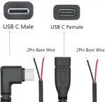 Runcci-yun 12 vnt. Usb C pigtail kabelis 5 V / 2 A 90 laipsnių Usb C maitinimo tu&scaron;čias kabelis Pigtail 22 Awg Usb C ki&scaron;tuko lizdas 2 kontaktų litavimo &bdquo;pasidaryk pats&ldquo; pigtail kabelis, skirtas Usb įrenginių taisymui &bdquo;pasidaryk pats&ldquo; kabelis (30 cm)