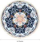 Terafeels apvalus kilimas, kilimas svetainei, austas kilimas su kutais, boho kilimas, skalbiamas kilimas, margintas mandala kilimas miegamajam, svetainei, virtuvei, prie&scaron;kambariui, 120 &times; 120 cm, 8120
