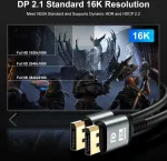 Displayport 2.1 kabelis 10m, 16k@60hz, 8k@120hz, 40gbps
