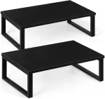 Laikiklis Shinoske 2 Pack Vintage medinis monitoriaus stovas, ekrano monitoriaus stovas 2 monitoriams, ekrano pakėlėjas su metaliniu rėmu kompiuteriui ne&scaron;iojamam kompiuteriui spausdintuvui Notebook Imac, juodas