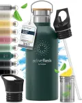 Bemaxx Active Flask nerūdijančio plieno gertuvė su &scaron;iaudeliu, infuzoriumi + 3 dangteliais: be Bpa (bisfenolio A), nepralaidi, skirta gazuotiems gėrimams, vandeniui, termo gertuvė dviračiui, izoliuota, sportinė gertuvė, arbatai
