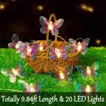 Fielegen 3m 20 led drugelių formos &scaron;viestuvų girlianda su baterijomis, &scaron;ilta balta &scaron;viesa, dekoratyvinės drugelių lemputės vidaus miegamajam, vasaros sodui, vestuvių vakarėliui, valentino dienai, kalėdų dekorui