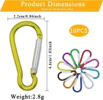 Airueek 10 mini karabinų raktų pakabukų rinkinys, 80 x 40 mm mini karabinas mažas, užsegamas kabliukas su d formos žiedu, skirtas stovyklavimui, žvejybai, kelionėms su kuprine, žvejybai, žygiams ar kelionėms, spyruoklinis karabinas