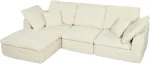 Modulinė kampinė sofa su perstatomu pufu, kreminė balta, 254 &times; 163 &times; 79 cm
