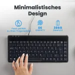 Perixx 10761 Periboard-409 H, mini klaviatūra su 2 x Usb &scaron;akotuvais, 1,80 m kabelis su Usb jungtimi, pianino lakas, Qwertz De i&scaron;dėstymas, juoda
