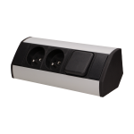 Orno 2x2P + Z baldų lizdas su jungikliu, juodos ir sidabrinės spalvos