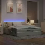 Osmanų lova su čiužiniu ir LED &scaron;viesiai pilka 180x200cm Velvet