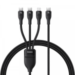 Baseus Flash Series 3 3in1 kabelis 100W USB-C - USB-C+USB-C+ Lightning 1.5m + 3 x 0.25 m - juodos spalvos
