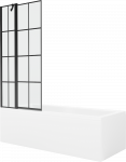 Vonia Mexen Cubik su apdaila ir stiklo sienele, 150x70 cm + 80 cm, Baltas+Juodas grid