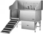 &Scaron;unų maudymo vonia su rampa, filtru, 155 cm, nerūdijančio plieno, gyvūnų prausimo stotelė, &scaron;unims, augintiniams