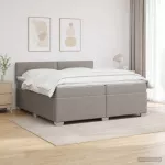Lova su čiužiniu ir LED ap&scaron;vietimu Taupe 200 x 200 cm Audinys