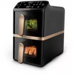 Vertical &bdquo;Philips 4000&ldquo; serijos dviejų stekų &bdquo;Airfryer&ldquo; su vertikaliu krep&scaron;eliu, 10 l, dviguba atskira, 2750 W, kar&scaron;to oro gruzdintuvė, Juodas