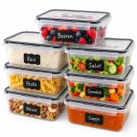 Relaxdays Plastikinių maisto indų rinkinys su spragtelėjimo dangčiu, tinka &scaron;aldikliui, su etiketėmis