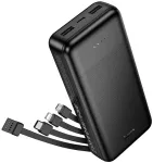 I&scaron;orinė baterija (Powerbank) Hoco 20000 mAh 2A su keturiais įmontuotais kabeliais USB A + USB C + Lightning + Micro USB J163A juoda