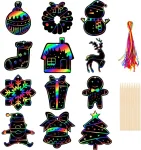 Dėlionė Kiiwah 36 Kalėdinių paveikslėlių rinkinys vaikams, Kalėdinis braižymo popierius "rainbow Scratch Art" su 36 kaspinėliais ir 12 medinių ra&scaron;iklių vaikų amatams, Kalėdinių dovanų dėžutės, Kalėdų eglutė