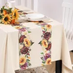 Holijolly Kraft popierinis stalo takelis - 35,6 cm x 5 m - akvarelinių gėlių ir saulėgrąžų dizaino virtuvės valgomojo stalo dekoracija namų vakarėliams su silpnu aromatu
