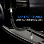 Acecene usb c į lightning spiralinis kabelis [2 vnt.], mfi sertifikuotas carplay kabelis iphone įkrovimo kabelis trumpas, 2.4a usb c į lightning kabelis, skirtas iphone 14 13 12 11 pro max x xs xr 8 7 6 plus se - juodas