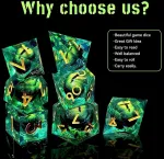 Zqmw Dnd kauliukų rinkinys, Dragon Eye daugiabriauniai dervos žaidimo kauliukai, 7 vienetai, rankų darbo D&d kauliukai, vaidmenų žaidimo kauliukai, skirti Dungeons and Dragons Rpg Mtg Dnd kauliukų rinkiniui, žali