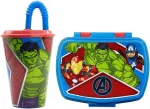 Vaiki&scaron;kas pietų rinkinys 2 dalys Avengers Marvel plastikinis puodelis ir daugkartinio naudojimo prie&scaron;piečių dėžutė be Bpa, puodelis su &scaron;iaudeliu 430 ml ir prie&scaron;piečių dėžutė