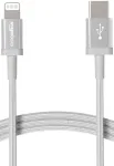 Amazon Basics nailono pintas lightning į usb-c kabelis, mfi sertifikuotas įkrovimo kabelis, skirtas iphone 12/12 pro/12 pro max/11/11 pro/11 pro max/x/xs/xr/xs max/8/8 plus, sidabrinis, 1.8 m
