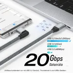Usb-c 3.2 Gen2x2 Kampinis Laidas 100w 20gbps 0.5m