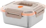 Finelycr bento dėžutė i&scaron; nerūdijančio plieno, 1800 ml prie&scaron;piečių dėžutė, sandari ir nepralaidi, metalinė prie&scaron;piečių dėžutė, kvadratinė, 19,5 x 19,5 x 8,6 cm su rankena, skirta maisto laikymui ir konservavimui