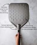 Amzbbq&reg; Premium picos mentelė - [ilga rankena] - perforuotas picos kastuvas, pagamintas i&scaron; kieto anoduoto aliuminio - palengvina picos te&scaron;los slydimą - grilio priedas dovana [plotis: 35 cm / ilgis: 87,5 cm]