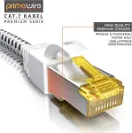 Csl Cat 7 tinklo kabelis, gigabitinis, ethernet, Lan kabelis, Pimf ekranavimas su Rj 45 jungtimi, jungiklis, mar&scaron;rutizatorius, modemo prieigos ta&scaron;kas, baltas