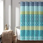 Lush Decor Bohemian Stripe du&scaron;o užuolaida, 183 cm x 183 cm, mėlyna ir žalia - boho du&scaron;o užuolaida - spalvinga dryžuota vonios kambario užuolaida - maksimalistinis ir boho vonios kambario dekoravimas
