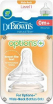 DR. BROWN'S OPTIONS+ LEVEL 1 plataus kaklelio silikoniniai žindukai 0+ mėn., 2 vnt.