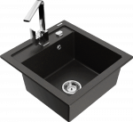 Gold Granitinė virtuvinė plautuvė Mexen Vito su mai&scaron;ytuvu ir sifonu, Metallic juodas/auksinis+Chrome