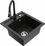 Granitinė virtuvinė plautuvė Mexen Vito su mai&scaron;ytuvu ir sifonu, Metallic juodas/sidabrinis+Juodas