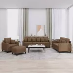 Sofa Sofos komplektas su pagalvėmis, 4 dalių, rudas, audinys