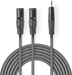 &bdquo;Nedis&ldquo; subalansuotas garso kabelis 2x XLR 3 kontaktų (M) - 3,5 mm lizdas (M) 1,50 m, tamsus pjūklo dantų ra&scaron;tas