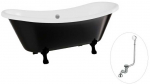 Vonia Besco Amelia B&W 190, Juodas/Baltas+Juodas, su sifonu su persipylimu Klik-klak Chrome
