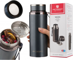 &bdquo;Peterson&ldquo; 750 ml termopuodelis kar&scaron;tiems ir &scaron;altiems gėrimams su sieteliu ir rie&scaron;o dirželiu, pilkas, nerūdijantis plienas