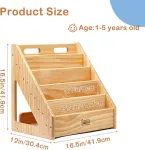 Funlio Montessori knygų lentyna vaikams nuo 1 iki 5 metų, atvira knygų lentyna su rankena ir apsauga nuo pasvirimo, auk&scaron;čiausios kokybės pu&scaron;ies mediena, knygų lentyna vaikų darželiui / mokyklos klasei, sertifikuota Cpc