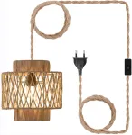 Boho stiliaus rotango pakabinamas &scaron;viestuvas su E27 lizdu