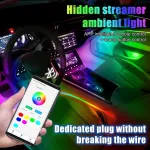 Automobilio salono ap&scaron;vietimas, 18 in 1 Hmyc 128 spalvingų Led akrilo &scaron;viesolaidinių juostelių, universali dekoravimo atmosfera su muzikos sinchronizavimo ritmu, valdymas programėle, Rgb neoninis ap&scaron;vietimas visiems automobiliams