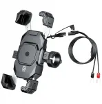 Motociklinis telefono laikiklis su Qi 15w įkrovikliu ir Usb C 30w jungtimi