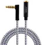 Cablecreation 3.5mm Trrs aux audio kabelis, 3m, jungtis i&scaron; tėvi&scaron;kos į moteri&scaron;ką, stereo audio kabelio adapteris, 90 laipsnių kampu, 4 laidų (suderinamas su mikrofonu), juodas ir baltas
