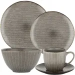 Porcelianinis pietų ir kavos servizas Florina Stripes Gray 30 dalių rinkinys 6 asmenims su puodeliais