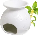 Keraminis eterinių aliejų degiklis, aromaterapinė lempa su žvakių laikikliu, botaninės formos aromato difuzorius, žvakidė, smilkymo priedai kvapniems aliejams, gėlių ra&scaron;to aromato difuzorius - 11 x 11.3 x 11 cm