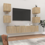 TV staliukas Televizoriaus spintelių komplektas, 6 dalių, ąžuolo, mediena