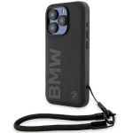 Apple iPhone 15 Pro BMW dėklas Signature odinis Wordmark Cord (BMHCP15L23RMRLK) juodos spalvos