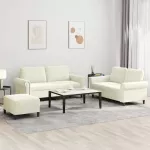 Sofa Sofos komplektas su pagalvėlėmis, 3 dalių, kreminis, aksomas