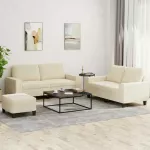 Sofa Sofos komplektas, 3 dalių, kreminės spalvos, audinys