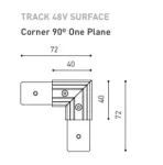 Vienos plok&scaron;tumos magnetinių bėgelių kampinis sujungimas TRACK 48V SURFACE, 72mm